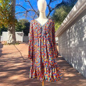Rue Des Abbesses Paris Long Sleeve Floral Midi Dress (Size: M)